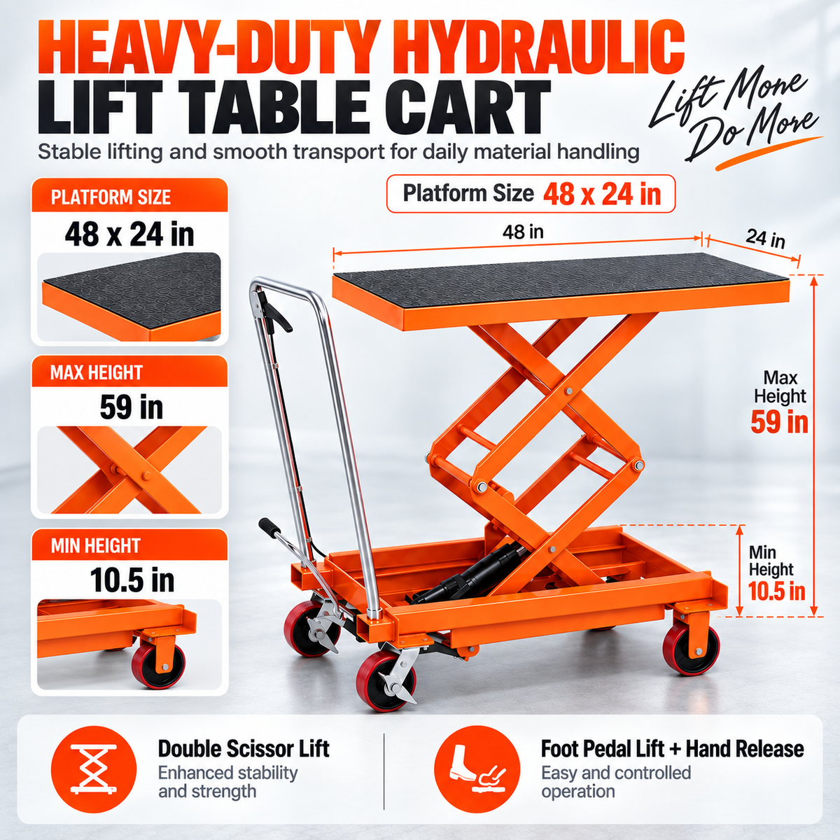 Hydraulic Lift Table Cart – Heavy Duty Scissor Lift Platform Cart for Garage, Workshop & Warehouse Material Handling