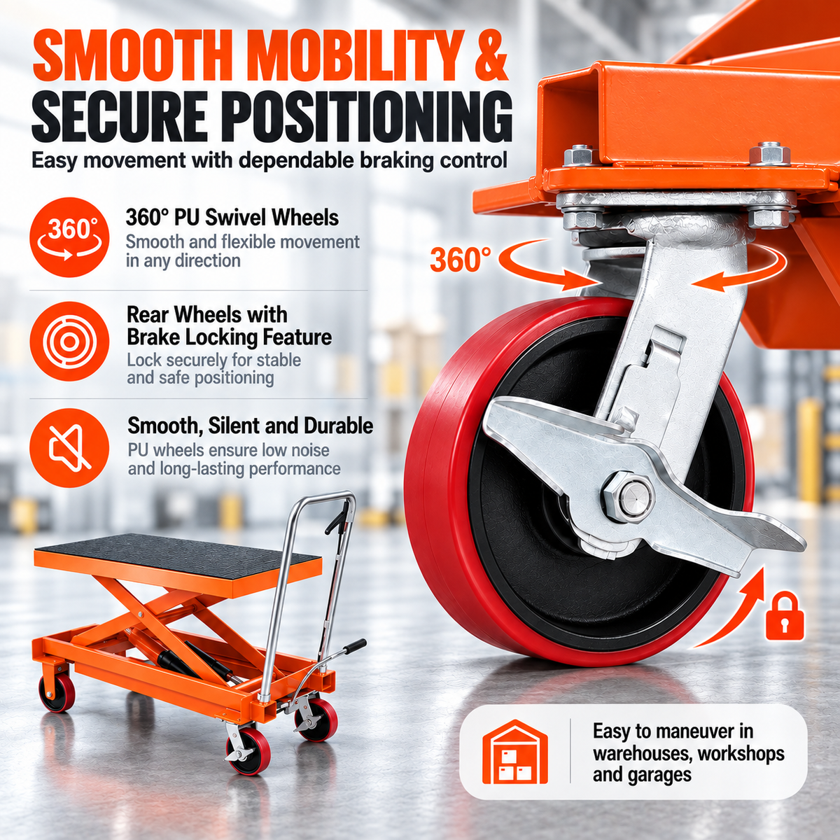 Hydraulic Lift Table Cart – Heavy Duty Scissor Lift Platform Cart for Garage, Workshop & Warehouse Material Handling