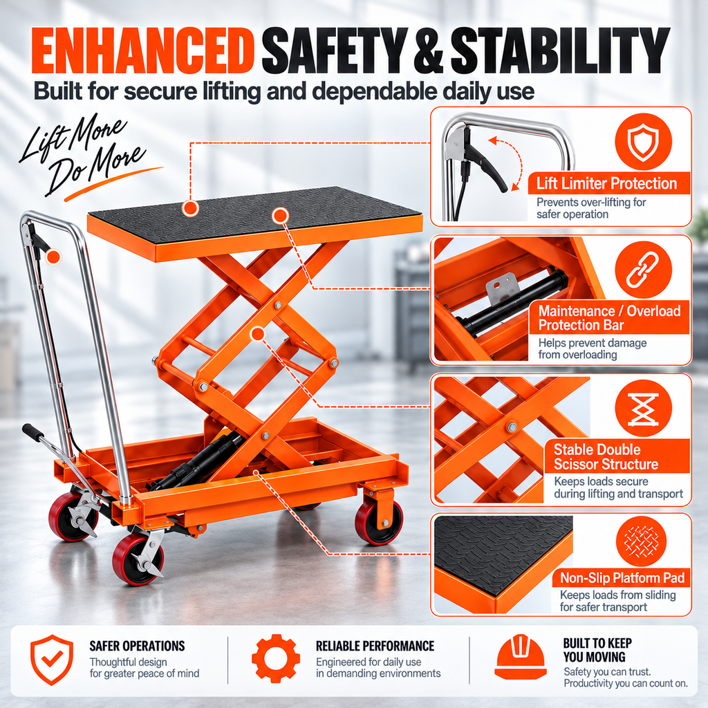 Hydraulic Lift Table Cart – Heavy Duty Scissor Lift Platform Cart for Garage, Workshop & Warehouse Material Handling