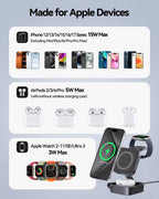 3-in-1 Foldable Magnetic Charging Station | 15W Fast Charger for iPhone, Apple Watch & AirPods | 20W Adapter Included