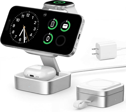 3-in-1 Foldable Magnetic Charging Station | 15W Fast Charger for iPhone, Apple Watch & AirPods | 20W Adapter Included