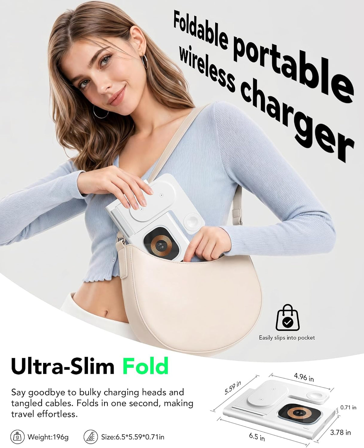 3-in-1 Foldable Wireless Charging Station for iPhone, Apple Watch & AirPods | 15W Fast Charger with LED Night Light | Black