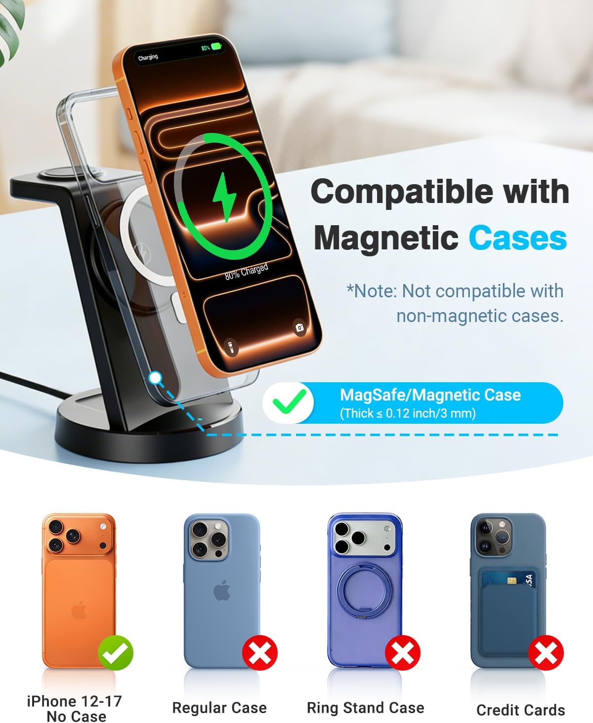 3-in-1 Magnetic Wireless Charging Station | 25W Fast Charger for iPhone, Apple Watch & AirPods | 45W Adapter Included