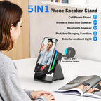 Wireless Induction Bluetooth Speaker with Adjustable Phone Stand | RGB Lights & 3500mAh Battery