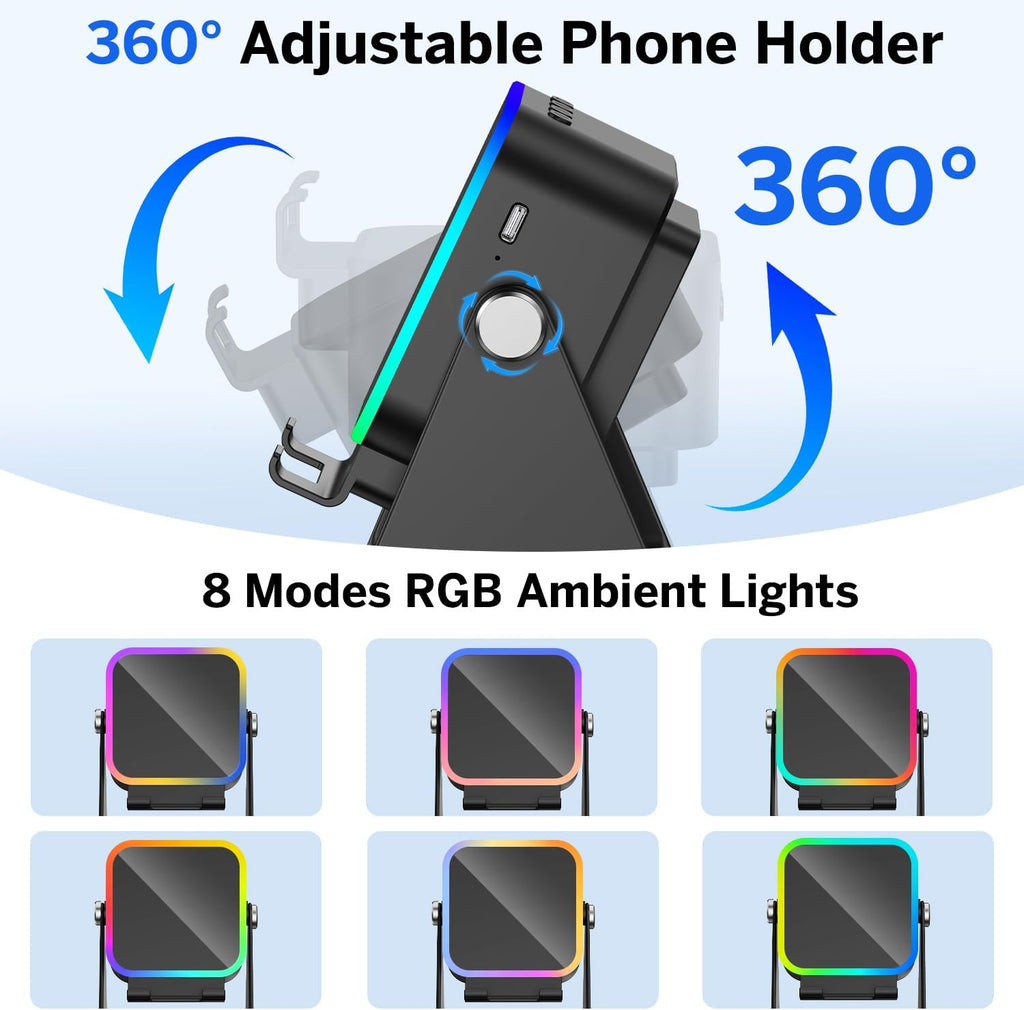 Wireless Induction Bluetooth Speaker with Adjustable Phone Stand | RGB Lights & 3500mAh Battery