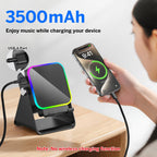 Wireless Induction Bluetooth Speaker with Adjustable Phone Stand | RGB Lights & 3500mAh Battery