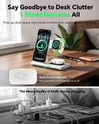 3-in-1 Foldable Wireless Charging Station for iPhone, Apple Watch & AirPods | 15W Fast Charger with LED Night Light | Black