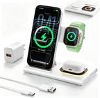 3-in-1 Foldable Wireless Charging Station for iPhone, Apple Watch & AirPods | 15W Fast Charger with LED Night Light | Black