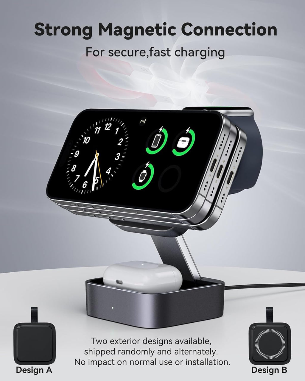 3-in-1 Foldable Magnetic Charging Station | 15W Fast Charger for iPhone, Apple Watch & AirPods | 20W Adapter Included