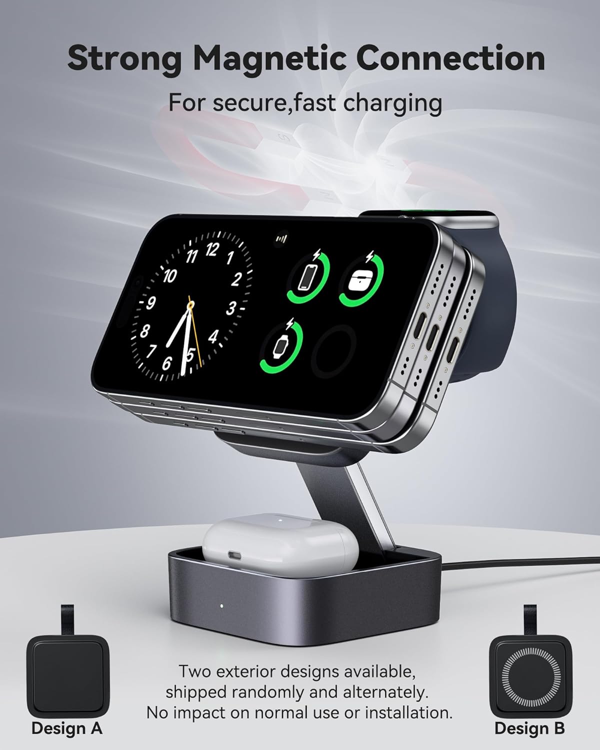 3-in-1 Foldable Magnetic Charging Station | 15W Fast Charger for iPhone, Apple Watch & AirPods | 20W Adapter Included
