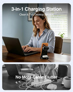 3-in-1 Magnetic Wireless Charging Station | 25W Fast Charger for iPhone, Apple Watch & AirPods | 45W Adapter Included