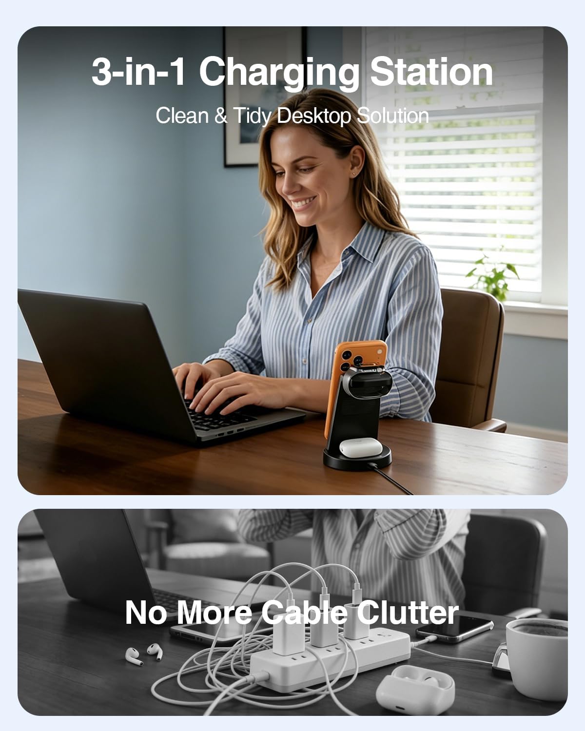 3-in-1 Magnetic Wireless Charging Station | 25W Fast Charger for iPhone, Apple Watch & AirPods | 45W Adapter Included