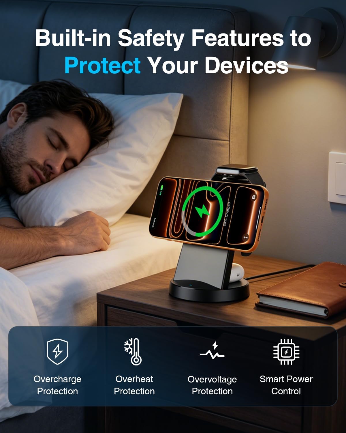 3-in-1 Magnetic Wireless Charging Station | 25W Fast Charger for iPhone, Apple Watch & AirPods | 45W Adapter Included