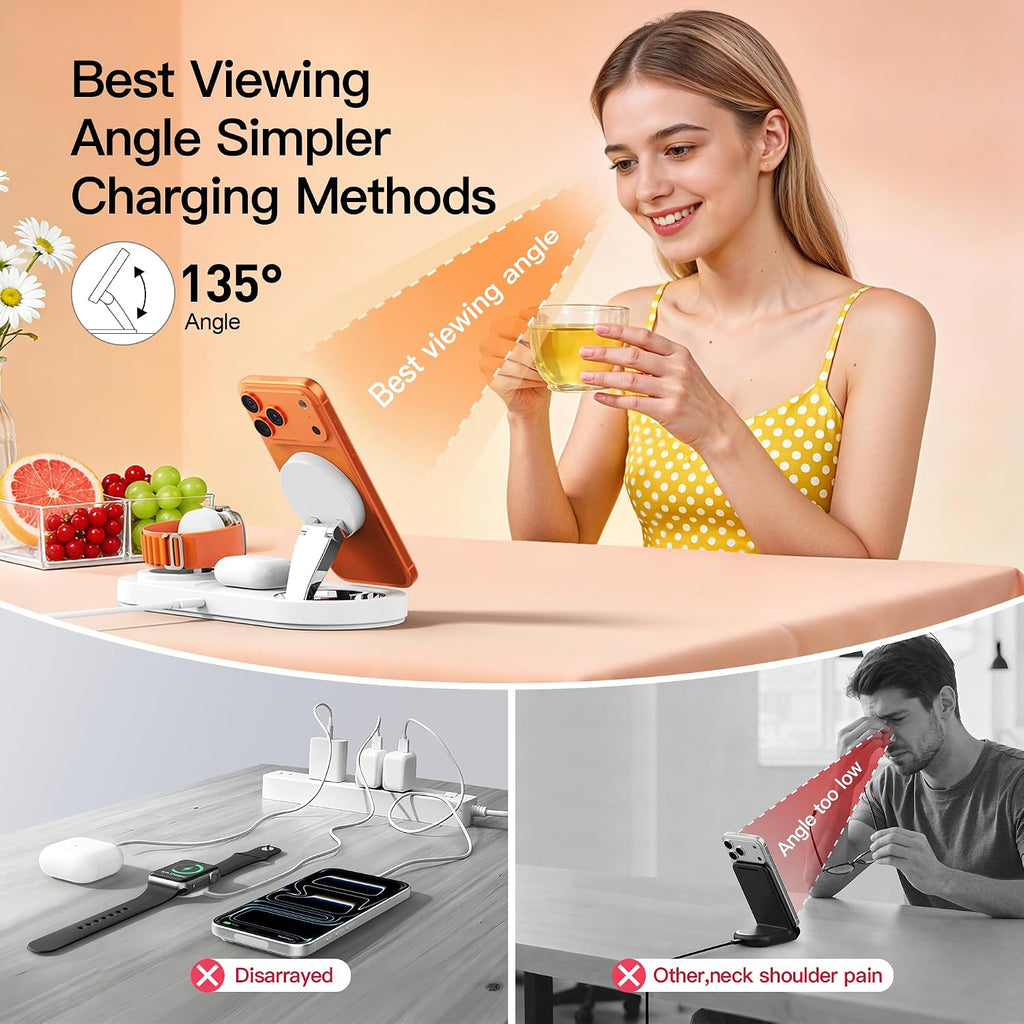 3-in-1 Foldable Magnetic Charging Station | 15W Fast Charger for iPhone, Apple Watch & AirPods | Metal Travel Design