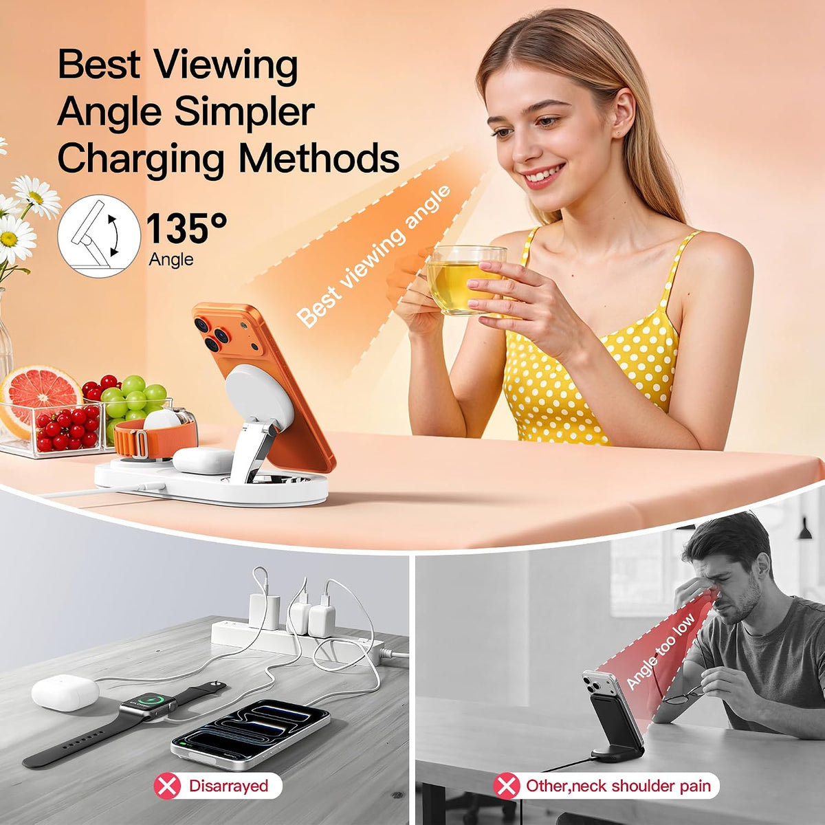 3-in-1 Foldable Magnetic Charging Station | 15W Fast Charger for iPhone, Apple Watch & AirPods | Metal Travel Design