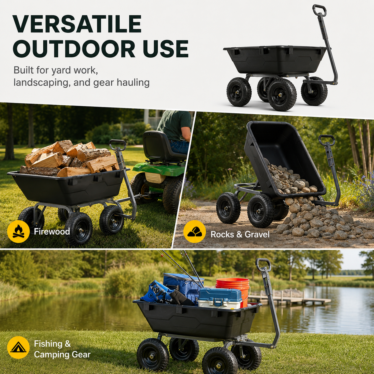 Large Capacity Garden Cart with Dump Function – Heavy-Duty Outdoor Hauling Wagon